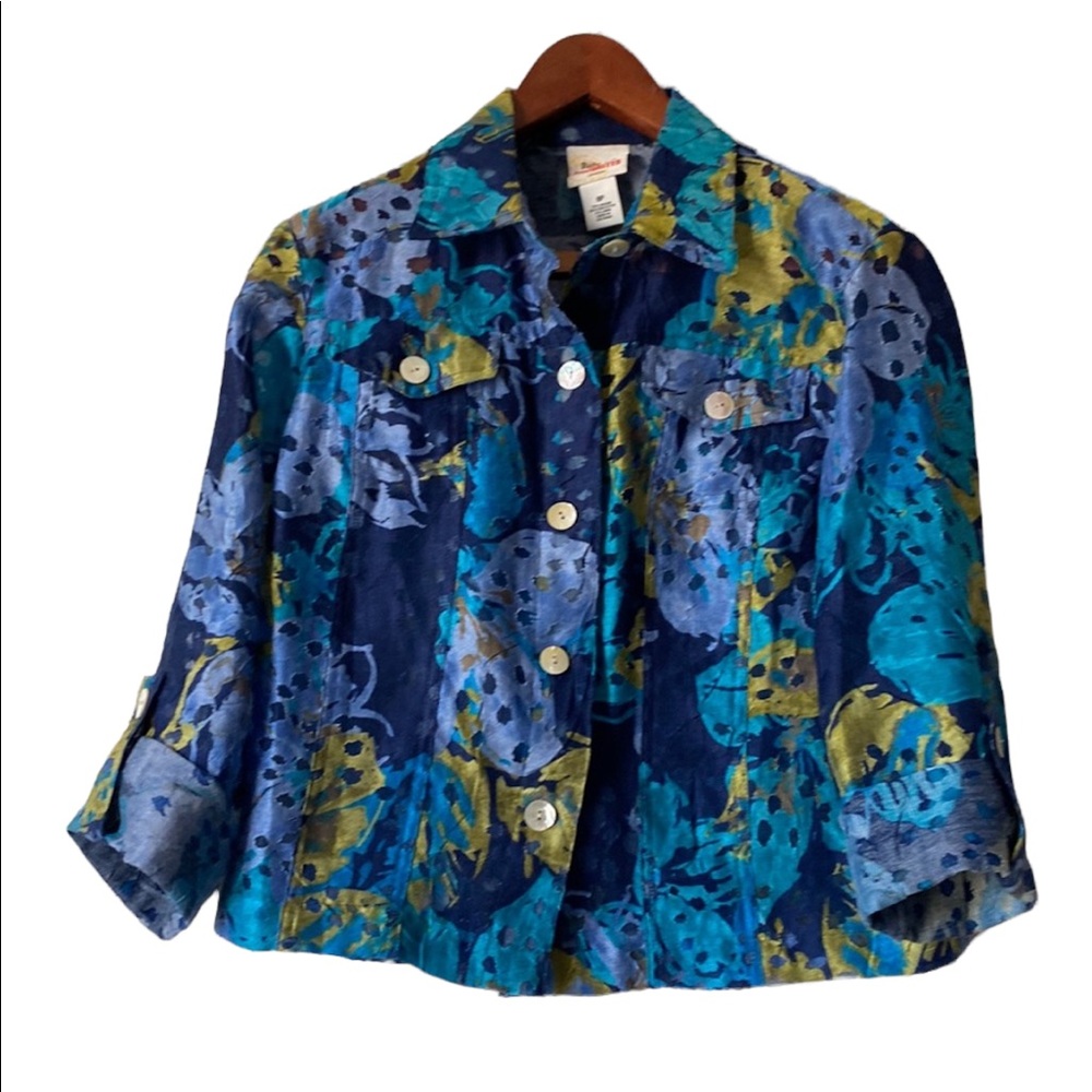 Ruby Rd Blue And Green Collared Top - image 1